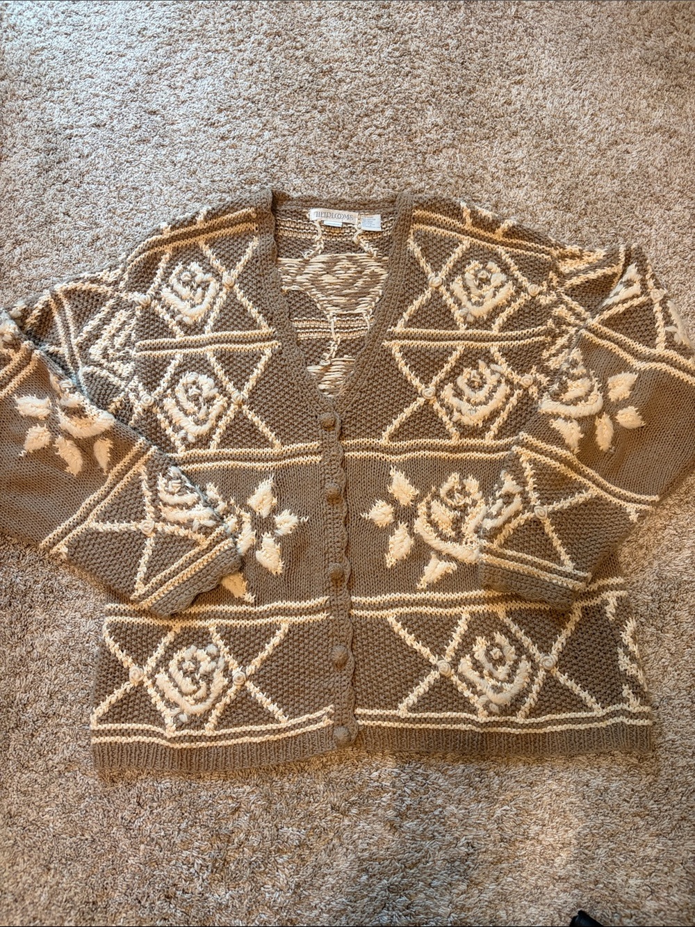 Vintage Heirlooms hand knit oversized cardigan: Floral Sweater